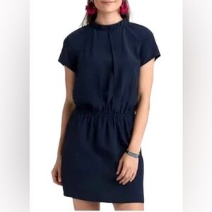 VINEYARD VINES Gathered Neck Dress Navy Blue Silk Fully Lined Size 12 NWT $198